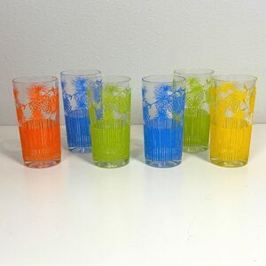 Vintage 6 Federal Starlyte Pinecone Colorful Highball Glasses Set MCM 60s